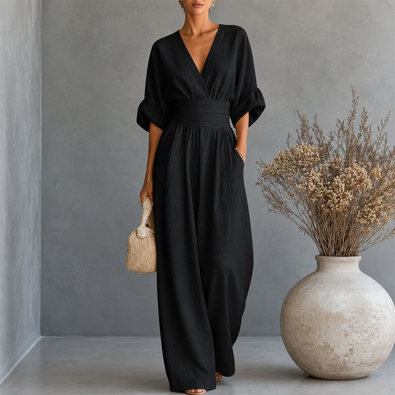 Terri - Women's Draped Waist Wide-Leg Jumpsuit