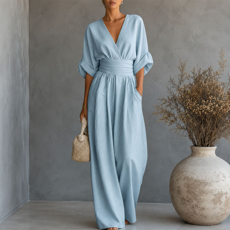 Terri - Women's Draped Waist Wide-Leg Jumpsuit