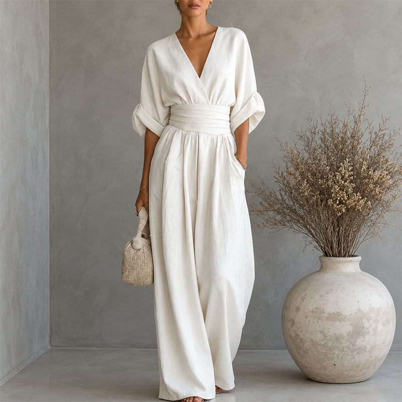 Terri - Women's Draped Waist Wide-Leg Jumpsuit