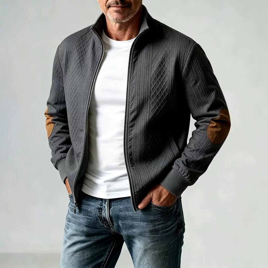 Thiago - Men's Quilted Zip-Up Jacket with Contrast Elbow Patches