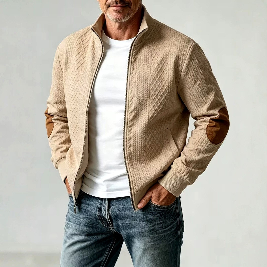 Thiago - Men's Quilted Zip-Up Jacket with Contrast Elbow Patches