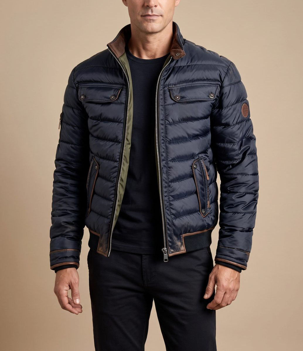 Tom - Men's Quilted Puffer Jacket with Stand Collar