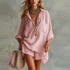 Valerie - Women's Loose-Fit Matching Shirt and Shorts Set