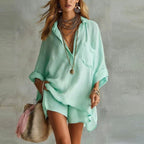 Valerie - Women's Loose-Fit Matching Shirt and Shorts Set