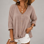 Vanessa - Women's Loose Fit Textured Button-Front Top