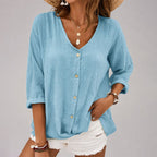 Vanessa - Women's Loose Fit Textured Button-Front Top