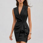 Victoria - Women's Sleeveless Ruffled Tuxedo Dress