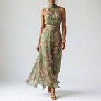 Vienna - Women's Gathered Neck Flowing Maxi Dress