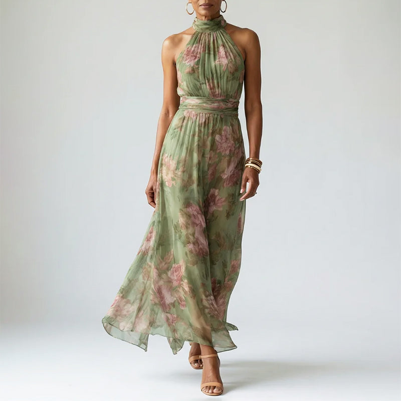 Vienna - Women's Gathered Neck Flowing Maxi Dress