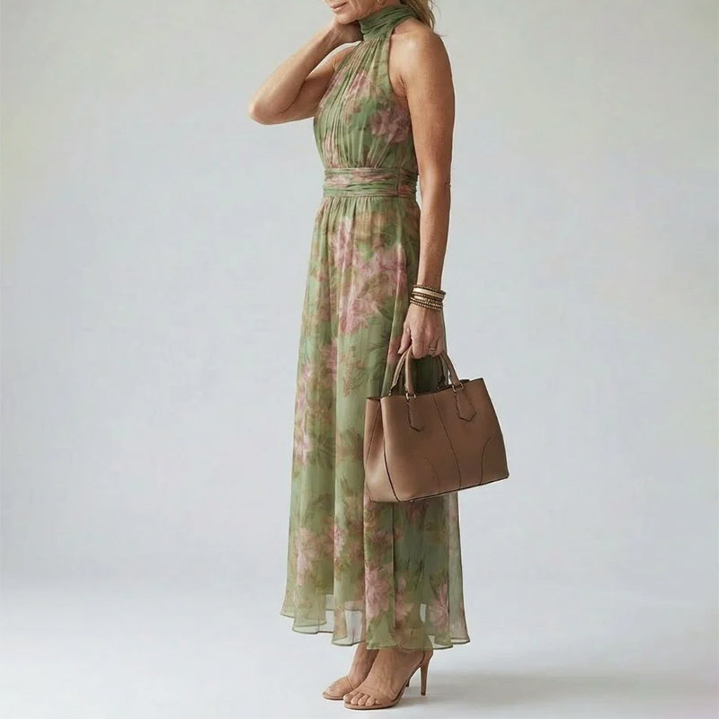 Vienna - Women's Gathered Neck Flowing Maxi Dress