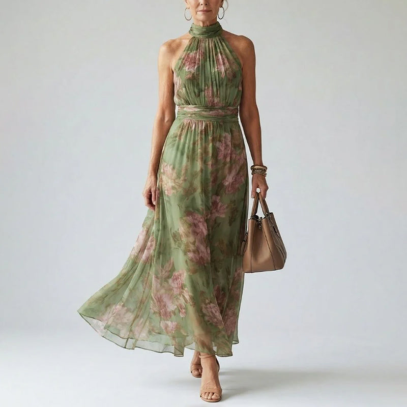 Vienna - Women's Gathered Neck Flowing Maxi Dress