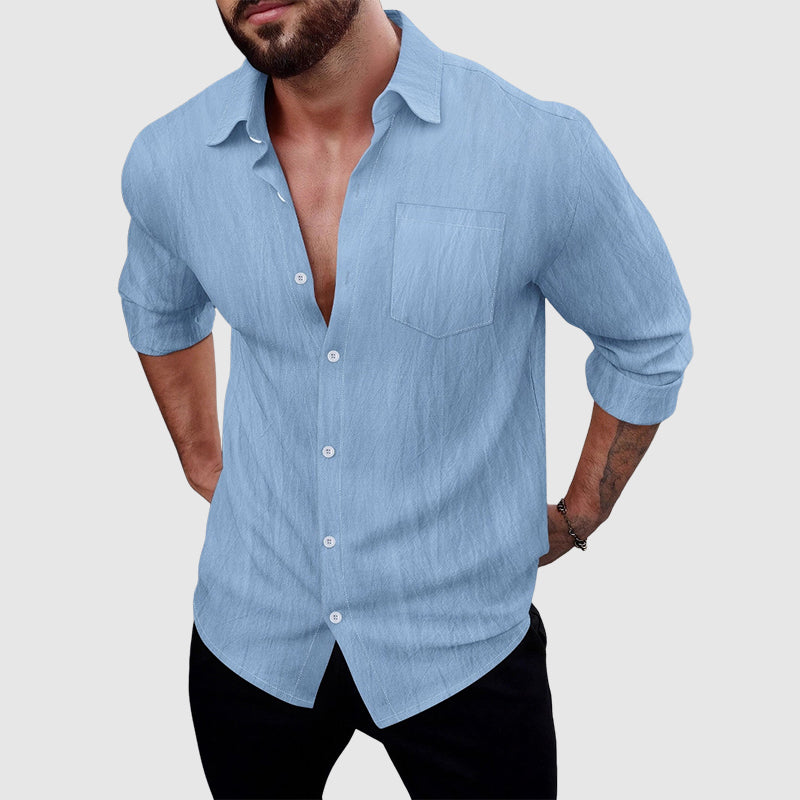 Weston - Men's Classic Linen Shirt with Chest Pocket