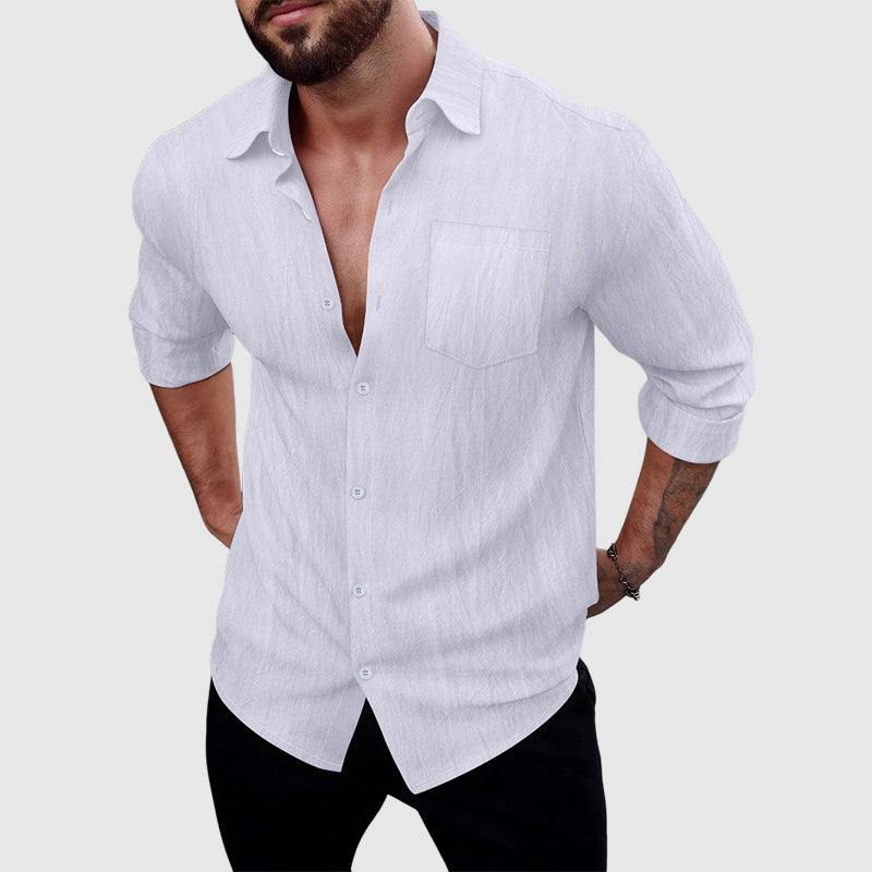 Weston - Men's Classic Linen Shirt with Chest Pocket