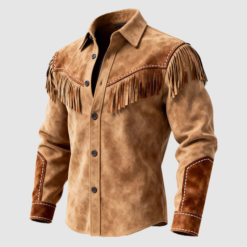 Weston - Men's Western Fringe Leather Button-Down Overshirt