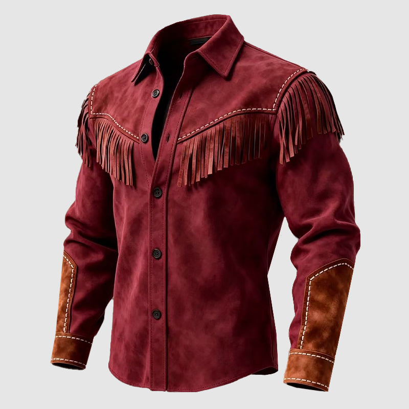Weston - Men's Western Fringe Leather Button-Down Overshirt