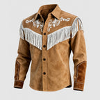Weston - Men's Western Fringe Leather Button-Down Overshirt