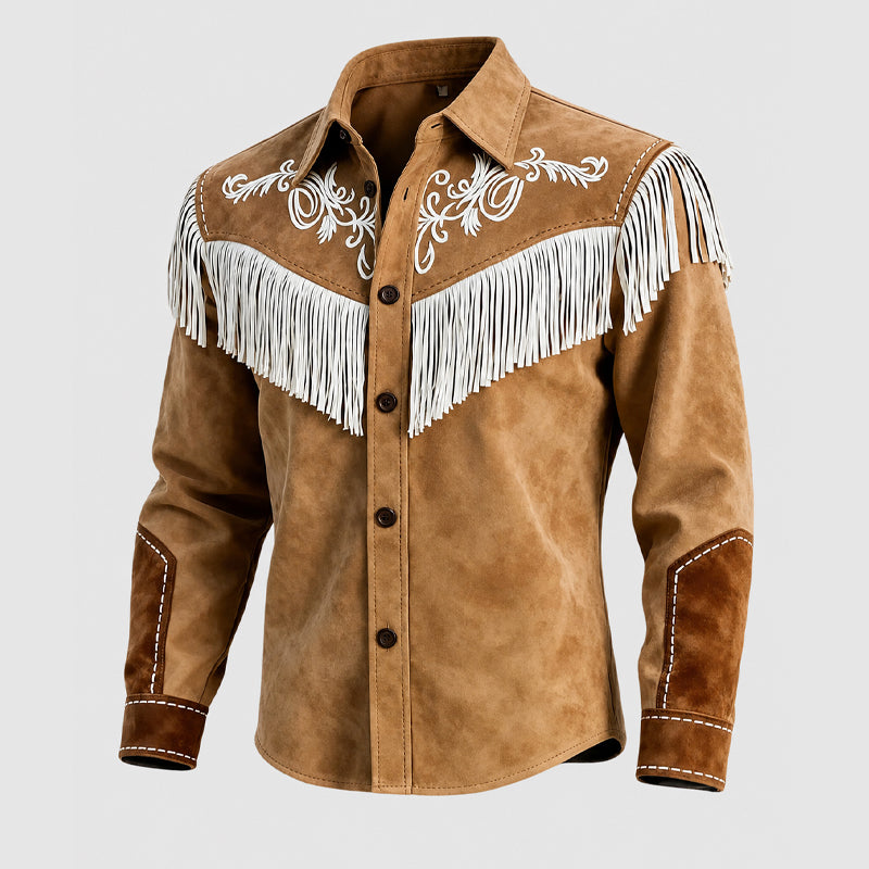 Weston - Men's Western Fringe Leather Button-Down Overshirt