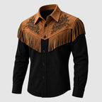 Weston - Men's Western Fringe Leather Button-Down Overshirt