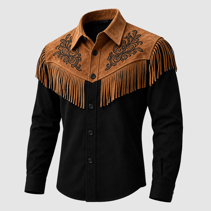 Weston - Men's Western Fringe Leather Button-Down Overshirt
