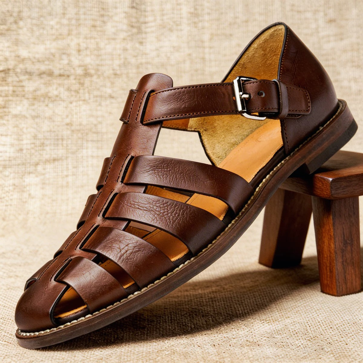 William - Men’s Leather Fisherman Sandals with Closed Toe