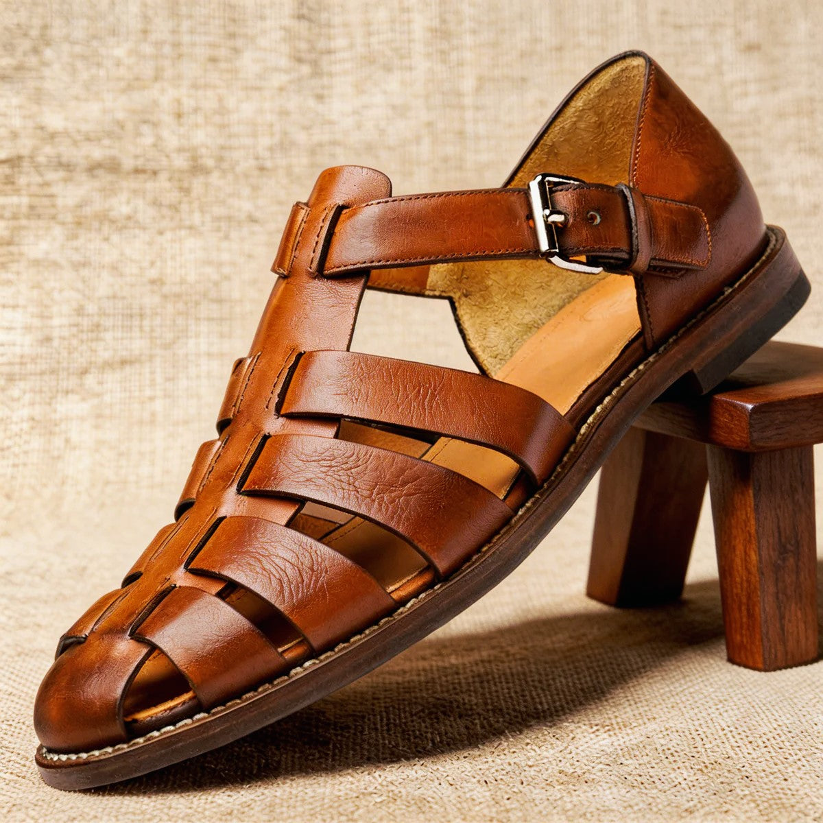 William - Men’s Leather Fisherman Sandals with Closed Toe