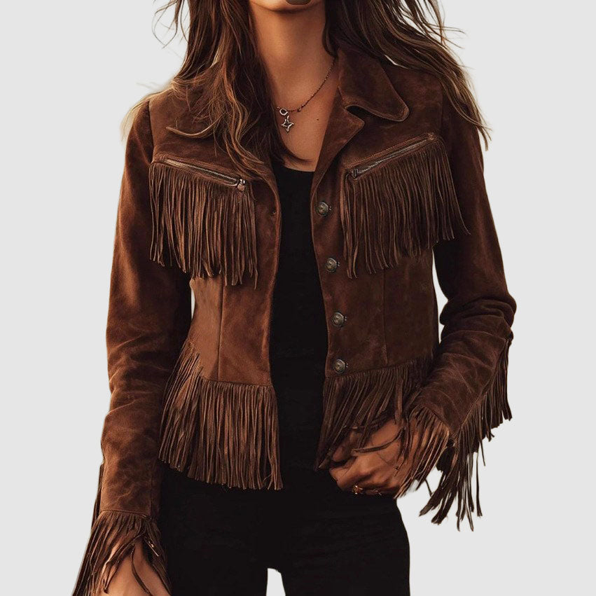 Willow -  Women's Suede Tassel Button-Front Jacket