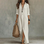 Wilma - Women's Relaxed Collared Maxi Shirt Dress