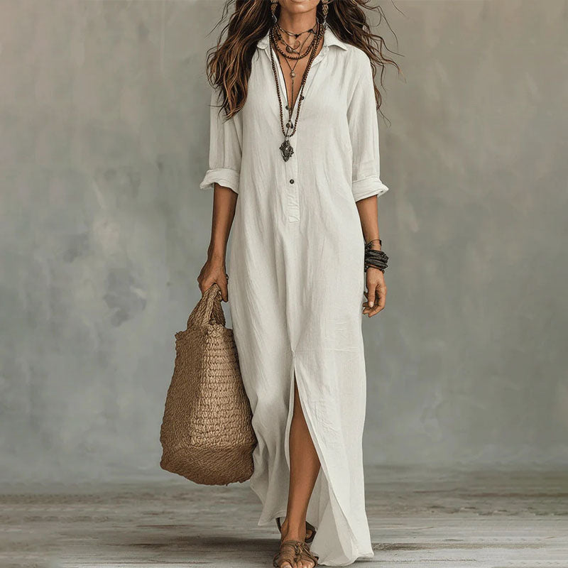 Wilma - Women's Relaxed Collared Maxi Shirt Dress