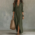 Wilma - Women's Relaxed Collared Maxi Shirt Dress