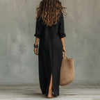 Wilma - Women's Relaxed Collared Maxi Shirt Dress
