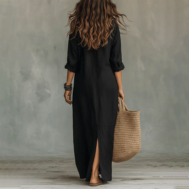 Wilma - Women's Relaxed Collared Maxi Shirt Dress