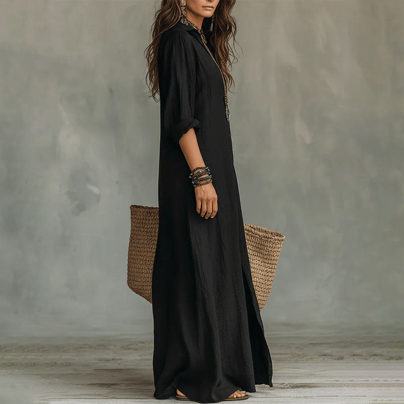 Wilma - Women's Relaxed Collared Maxi Shirt Dress