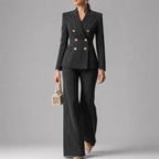 Yvonne - Women's Pinstripe Double-Breasted Pantsuit Set