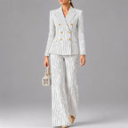 Yvonne - Women's Pinstripe Double-Breasted Pantsuit Set