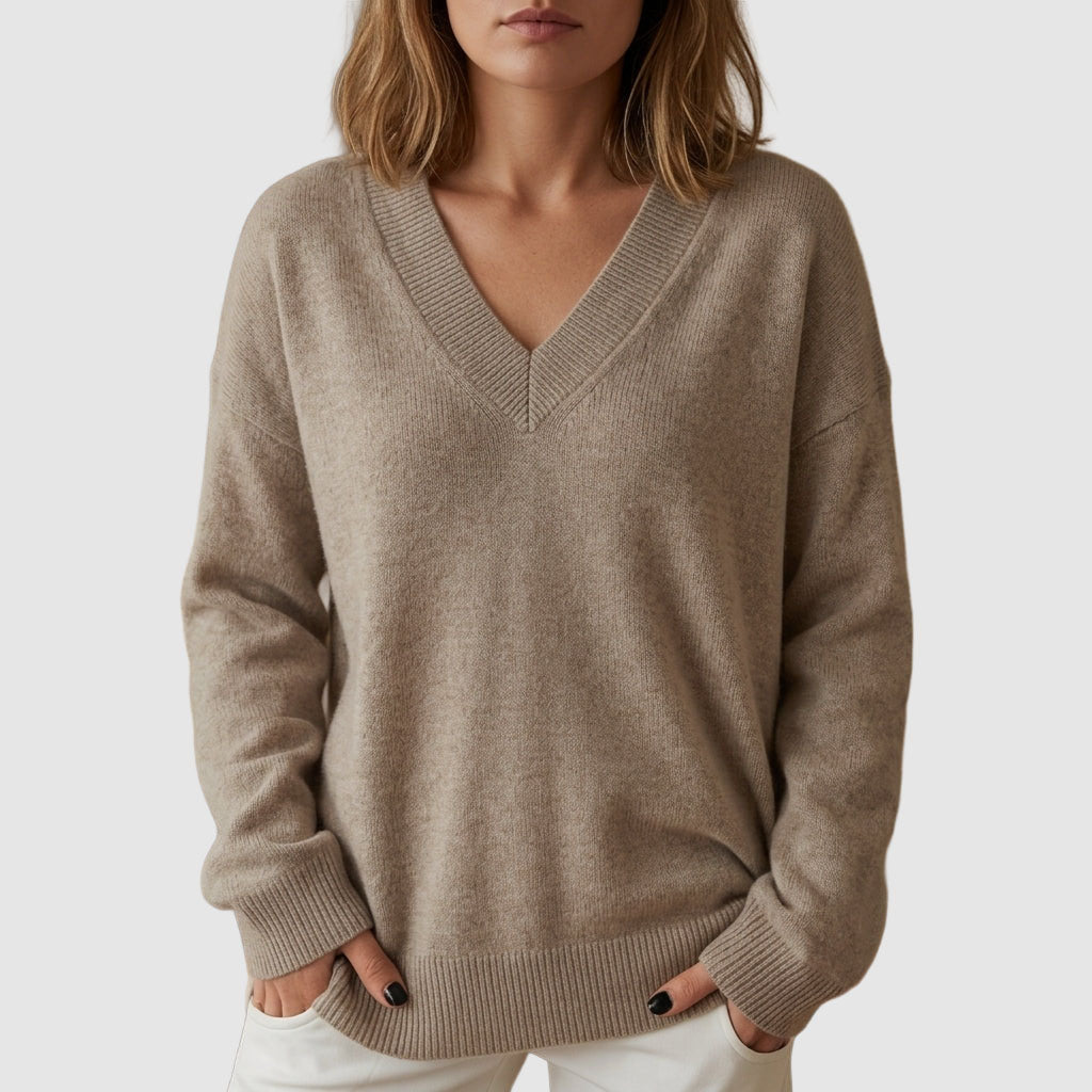 Zainab - Women's V-Neck Ribbed Knit Sweater