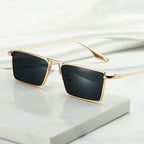 Zephra - Retro Rectangle Metal Frame Sunglasses