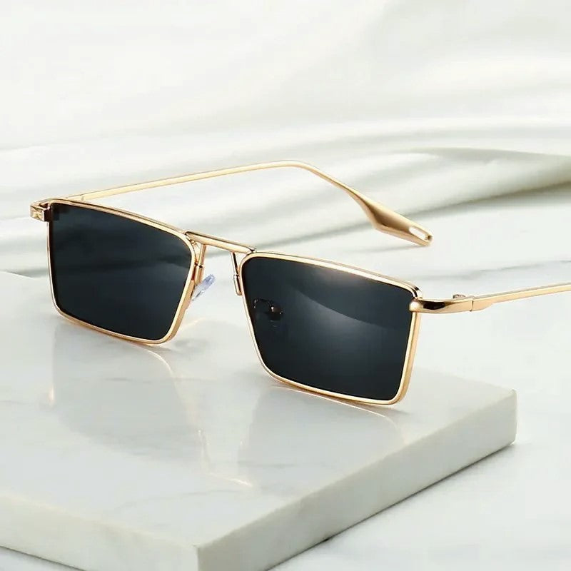 Zephra - Retro Rectangle Metal Frame Sunglasses