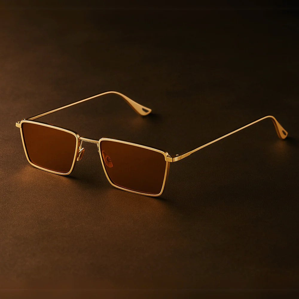 Zephra - Retro Rectangle Metal Frame Sunglasses