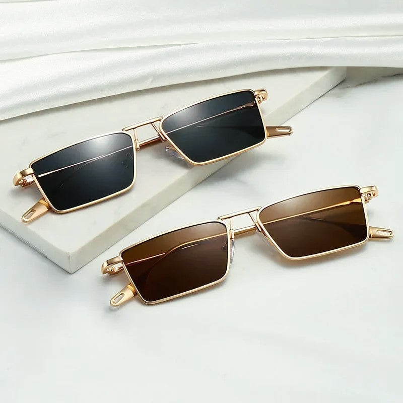 Zephra - Retro Rectangle Metal Frame Sunglasses