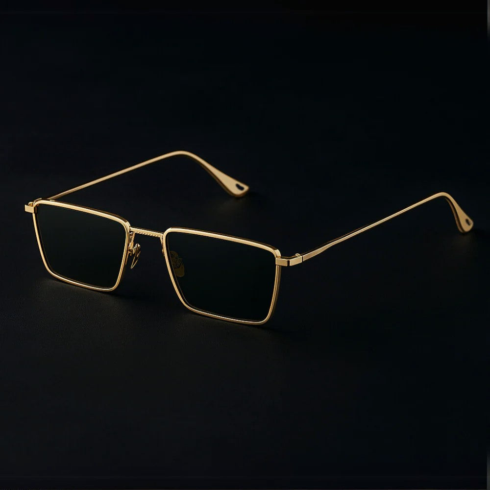 Zephra - Retro Rectangle Metal Frame Sunglasses