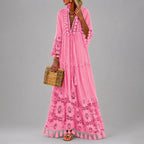 Zoe - Women's Crochet Trim Tassel Boho Maxi Dress