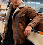 Aaron - Men's Vintage Suede Shearling-Lined Jacket