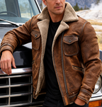 Aaron - Men's Vintage Suede Shearling-Lined Jacket
