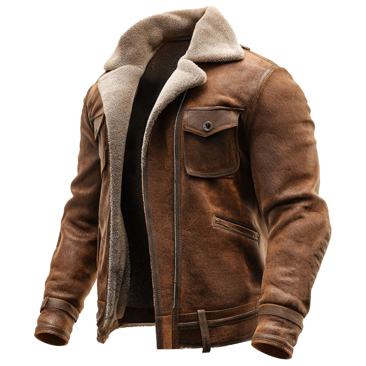 Aaron - Men's Vintage Suede Shearling-Lined Jacket