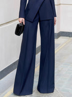 Abby - Women's Pinstripe Asymmetrical Wrap Blazer & Wide-Leg Pants Set