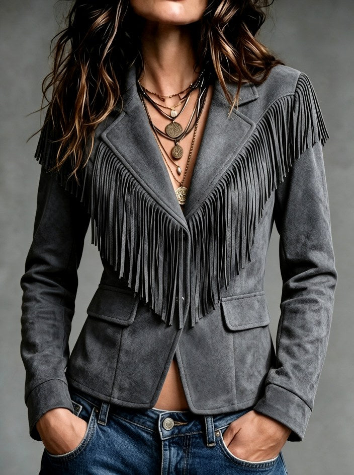 Aika - Women's Western Fringe Collar Blazer 3