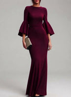 Aisha - Women's Round Neck Bell Sleeve Mermaid Dress