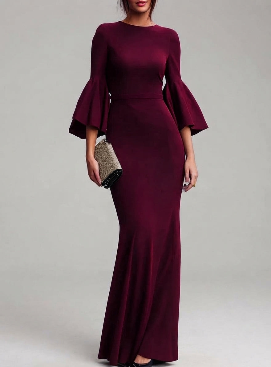Aisha - Women's Round Neck Bell Sleeve Mermaid Dress