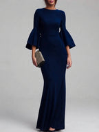 Aisha - Women's Round Neck Bell Sleeve Mermaid Dress