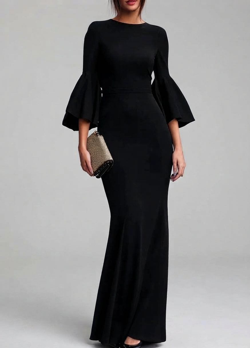 Aisha - Women's Round Neck Bell Sleeve Mermaid Dress